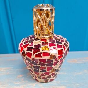 Perfume Lamp Mosaic Tiled Glass Gold Metal Tower for Scented Oil Art Deco